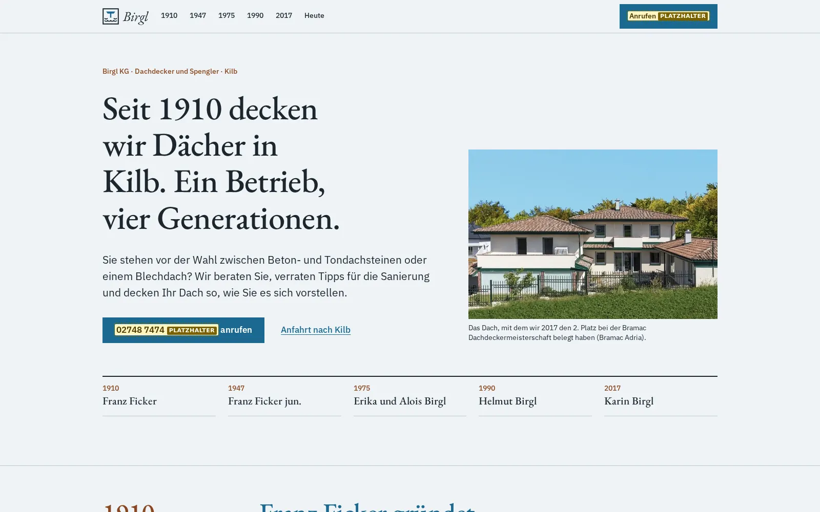 Vorschau Entwurf 1: Chronik mit Kapiteln von 1910 bis heute